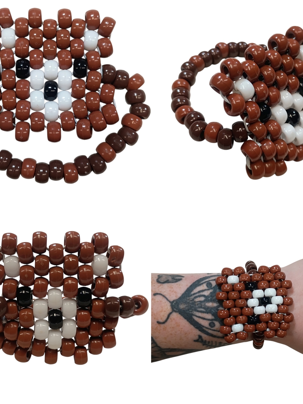 Handmade Chocolate Teddy Bear Kandi Single - Cute Pony Bead Festival Bracelet